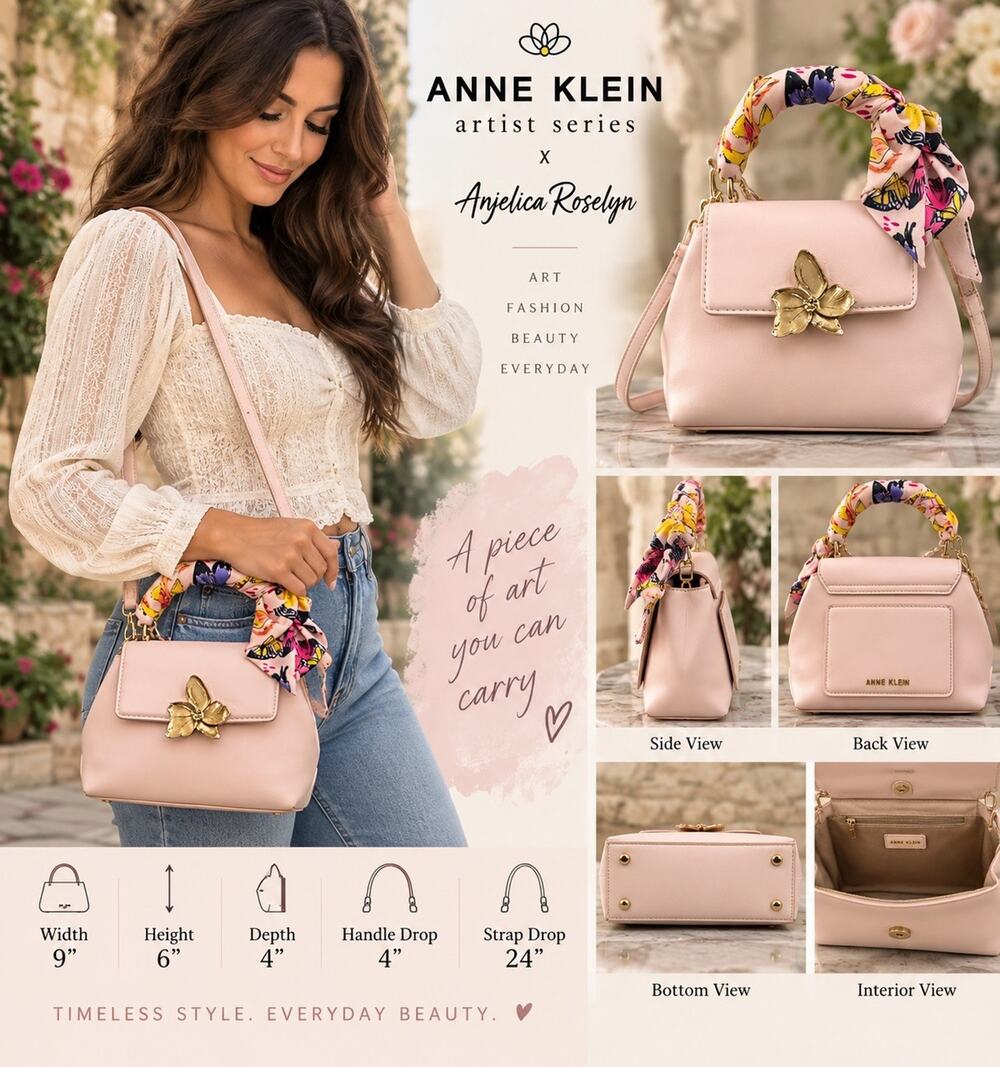 Anne Klein Artist Series Angelica Roselyn Pink Satchel Top Handle Detach Strap